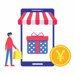 Person shopping online for gift online shopping mobile commerce