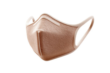 Tan cloth face mask with seamless straps on black background, cut out