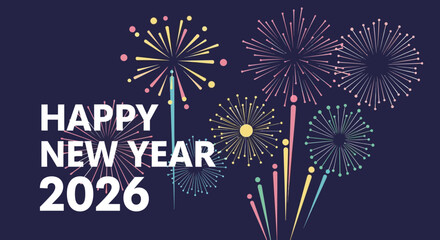 Flat Design Festive Fireworks Display for Happy New Year 2026 Celebration