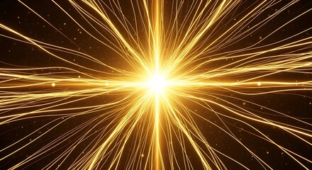 Radiating golden lines emanate from a central point of light against a dark background.