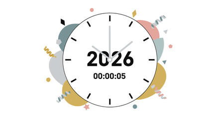 Stylish Illustrated Clock Countdown for New Year 2026 Celebration Template