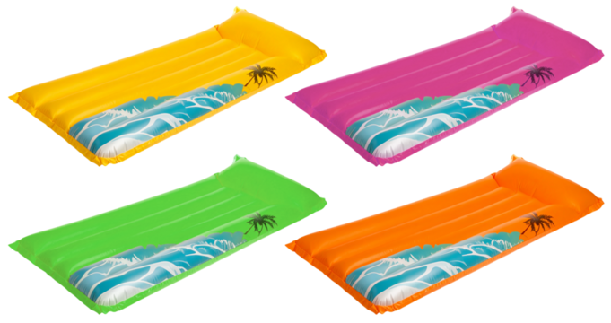 group of inflatable air mattress with wave pattern in four colors isolated on white background