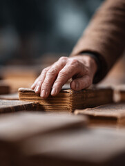 A worn hand rests gently on aged books, symbolizing history, knowledge, and the passage of time. Evokes wisdom, learning, and legacy. Great for educational or historical content.