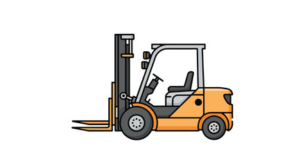 A simple, colorful cartoon vector illustration of a yellow forklift truck used for lifting and moving cargo in a warehouse or factory.