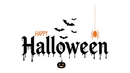 Happy Halloween: A Spooktacular Design: Festive text and symbolic imagery capture the essence of Halloween. The design features a charming pumpkin, creepy bat silhouette, and an eye-catching spider.