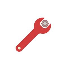 Red Wrench Gripping Hexagonal Nut, Essential Tool for Mechanical Work, Repair, and Industrial Maintenance Tasks