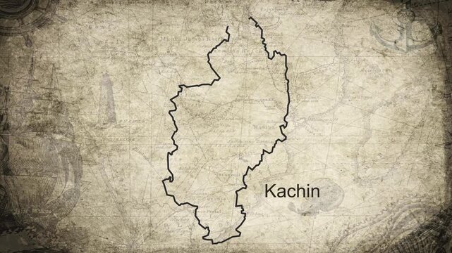 Kachin map drawn on a cartography background sheet of paper