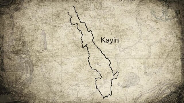 Kayin map drawn on a cartography background sheet of paper