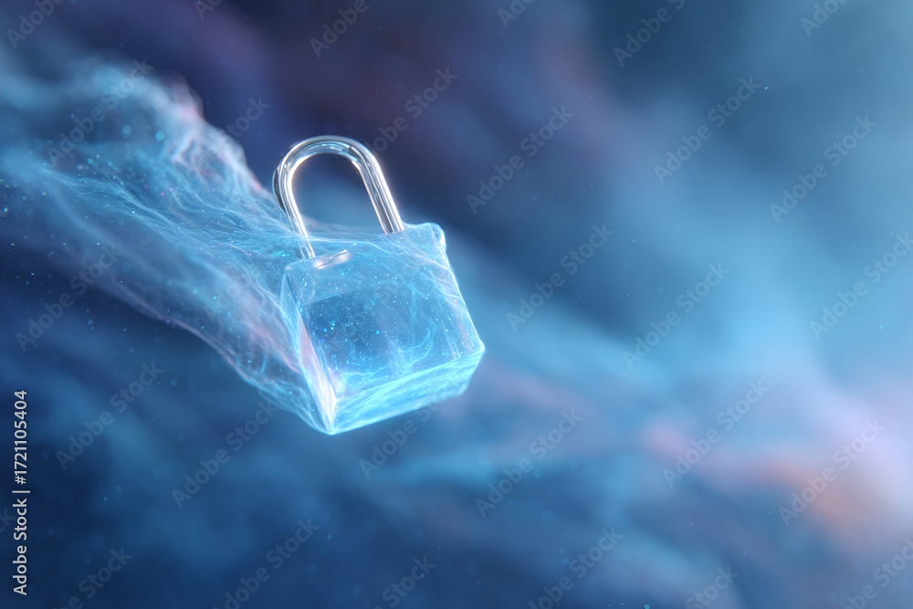 Poster ethereal padlock with glowing energy trails. a conceptual image representing data security, digital 