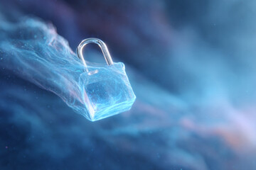 Ethereal padlock with glowing energy trails. A conceptual image representing data security, digital protection, and cybersecurity. Ideal for technology and finance themes.