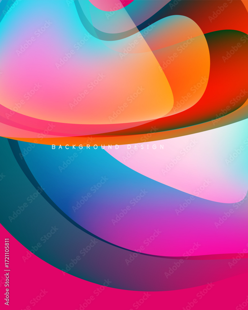 Poster abstract colorful shapes overlap, creating vibrant dynamic background. smooth gradients blend pinks,