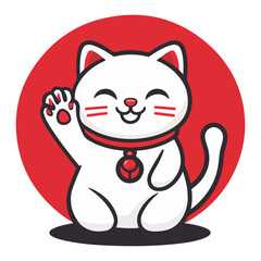 Fototapeta premium Lucky cat, New Year, vector, transparent background, festival, Asia, figurine, culture, Maneki-neko, Fortune cat, Japanese waving cat, mascot, cute, cat, isolated, celebration