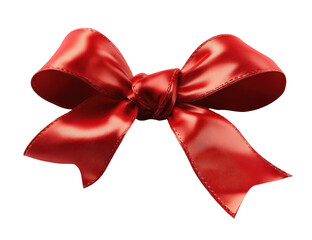 A vibrant red satin ribbon bow tied elegantly for decoration.