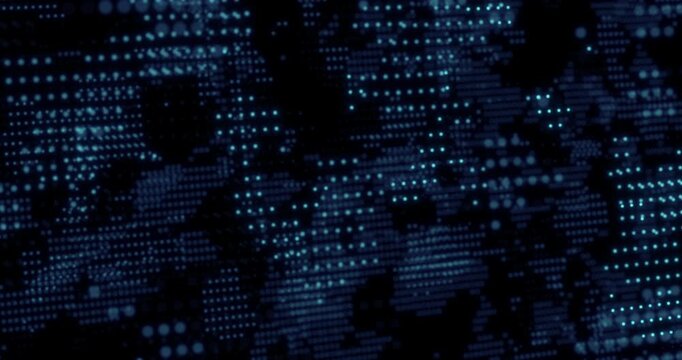 futuristic movement of blue matrix digital glow dots, artificial intelligence AI, technology and cyber security concept