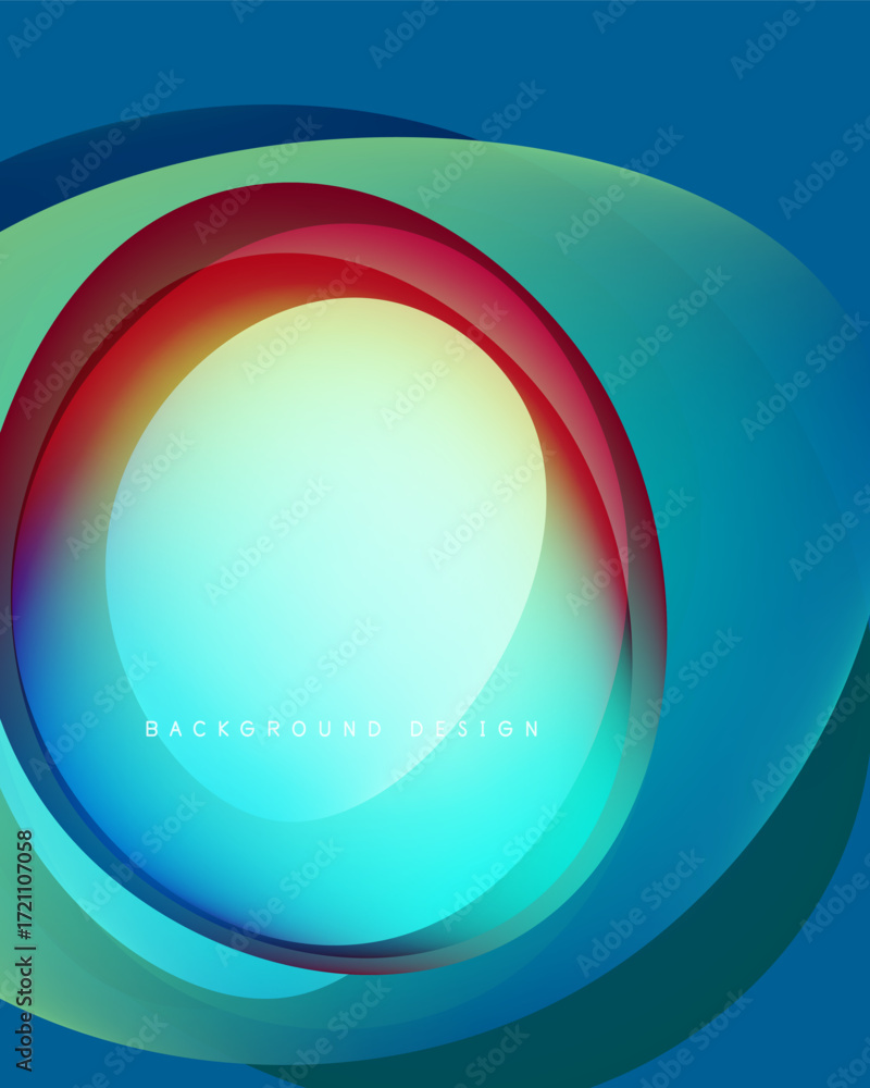 Poster abstract vibrant design. concentric circles blend blue, green, red hues. smooth gradients create dyn