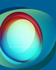 Abstract vibrant design. Concentric circles blend blue, green, red hues. Smooth gradients create dynamic visual effect. Text reads background design.