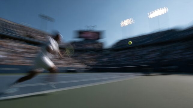 Blurring into kinetic melody, a Latino male athlete chases dreams under electric stadium lights, echoing Dia de la Raza