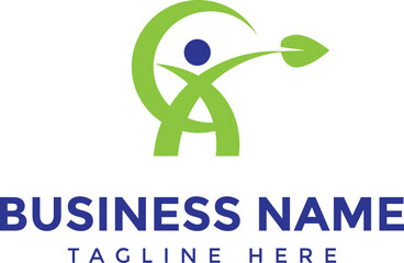 Letter A Charity and Humanity Logo with leaf, letter A abstract logo for charity