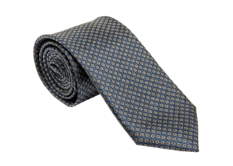 Blue patterned silk tie rolled on white background isolated on a transparent background