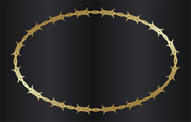 Golden Barbed Wire Oval Frame on Dark Background.