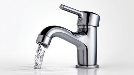 an open tap from which water flows on a white background, lack of water on earth, saving water. Water crisis and water shortage in summer during long drought is a global problem of drought 