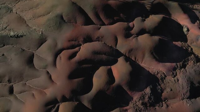 Aerial view of the undulating terrain, where the earth's surface displays an array of colors and textures, Chamarel, Rivi&egrave;re Noire District, Mauritius.