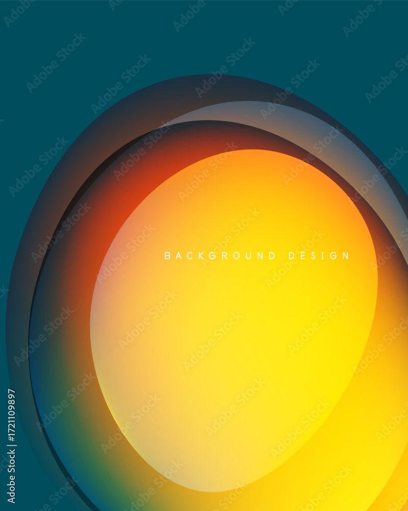 Poster abstract circles overlap, creating vibrant gradient effect. warm colors dominate, contrasting cool b