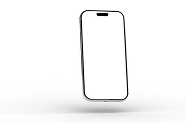 High-quality 3D render of a modern smartphone with a blank screen, perfect for app presentations or website mockups. Isolated on white background.