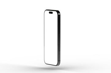 High-quality photo of a black smartphone mockup with a blank screen, isolated on a white background. Perfect for app presentations and website