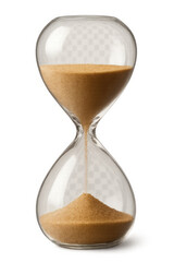 Classic glass hourglass with flowing sand, symbolizing time, deadlines, patience, or time management