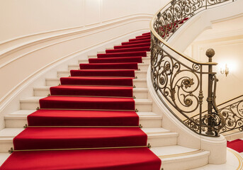 Elegant Staircase Red Carpet