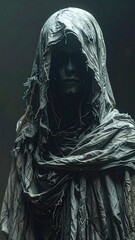 Mysterious Figure in Dark Grey Hooded Robe
