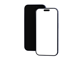 High-quality photo of two smartphones, one with a black screen and one with a blank screen, ideal for app presentations.