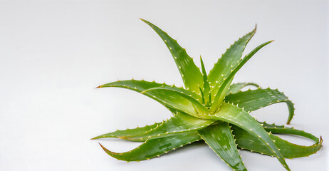 Obraz premium Aloe Vera Plant On White Background. Fresh Green Aloe Leaves. Natural Herbal Medicine Concept.