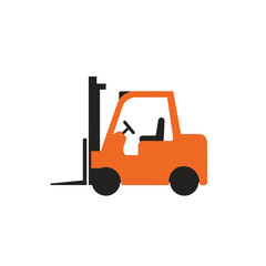 Modern graphic illustration of an orange and black forklift, representing industrial logistics, warehouse operations, and material handling transport.