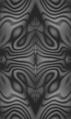 Grid ornamental abstract seamless texture with optical illusion, wavy lines and moire effect. Meditative gray monochrome background saver of stripes and rounded shapes in black and white.