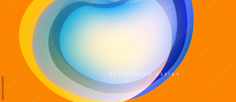 Poster abstract flowing shapes, vibrant colors, orange backdrop. modern design, smooth gradients create dyn
