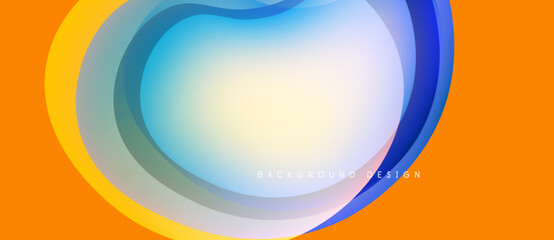 Abstract flowing shapes, vibrant colors, orange backdrop. Modern design, smooth gradients create dynamic visual effect.