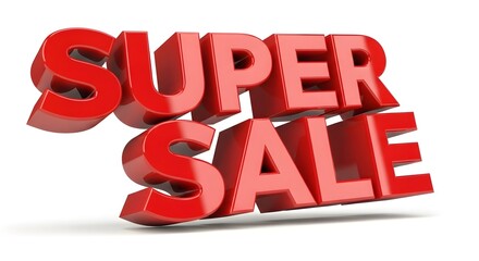 Super Sale Red 3D Text on White Background Stock Photo