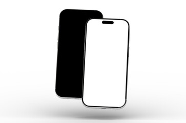 High-quality image of two smartphones, one with a black screen and one with a white screen, perfect for app presentations or website designs.