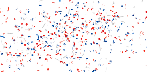 Festive confetti background with red, white, and blue. Perfect for celebrations, holidays, and parties.
