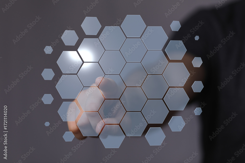 Poster abstract technology background. hexagon pattern, futuristic interface, digital connection, innovatio