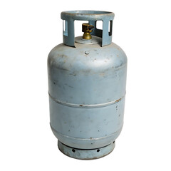 Light blue gas cylinder with brass valve isolated on a transparent background propane tank