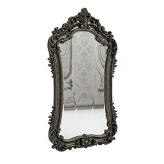 Ornate, dark gray framed mirror
