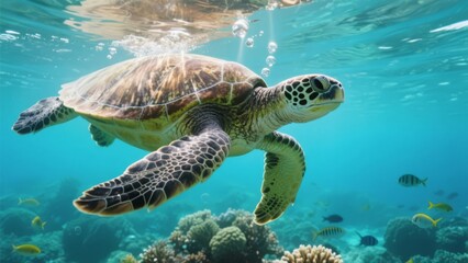Marine Animal Sea Turtle in the Underwater World for Protection and Environmental Education Background