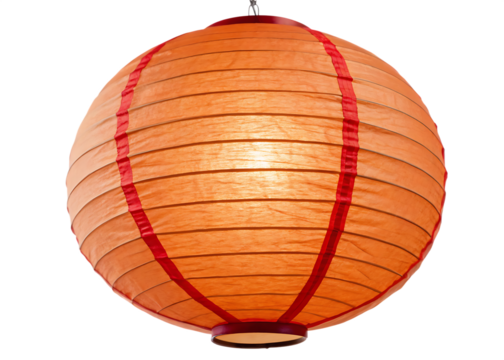 Large orange paper lantern with red trim isolated on a transparent background image