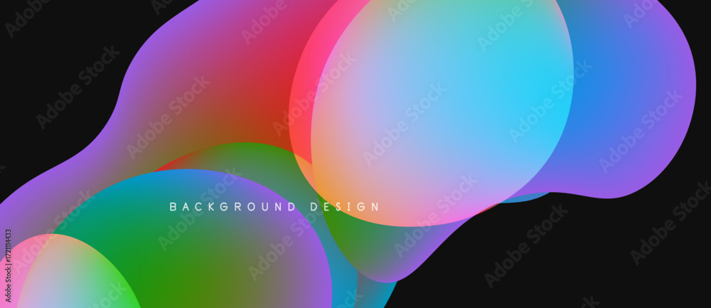 Poster abstract colorful shapes overlap black background. vibrant gradients create modern visual effect. de