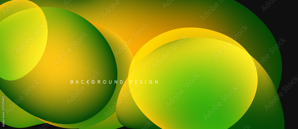 Poster abstract vibrant circles overlap, creating dynamic gradients. yellows, greens blend seamlessly. mode