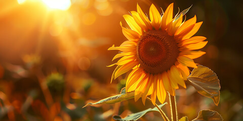 Fototapeta premium Golden sunflower basking in warm sunlight glow