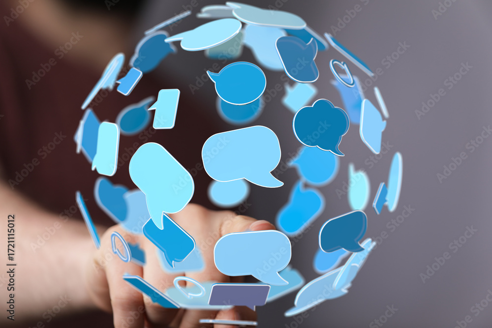 Aufkleber abstract image of a sphere filled with speech bubbles, representing global communication and social 